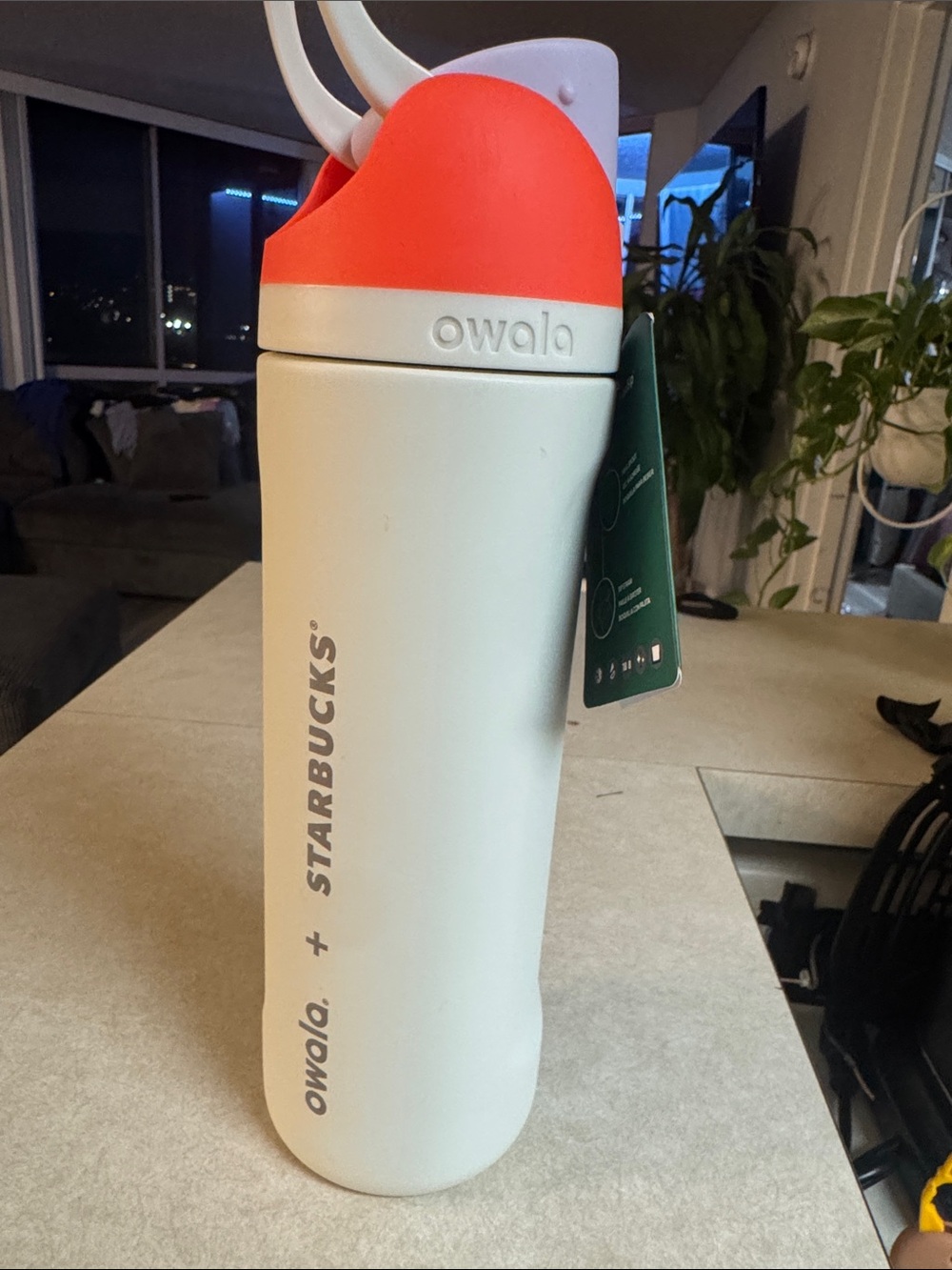 Starbucks Owala White Water Bottle with Red Cap